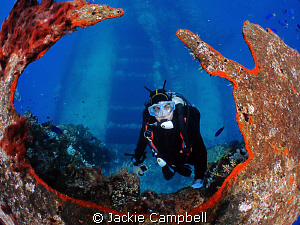 Fujikawa Maru kingpost at 18ft. Shows the ship deck below... by Jackie Campbell 